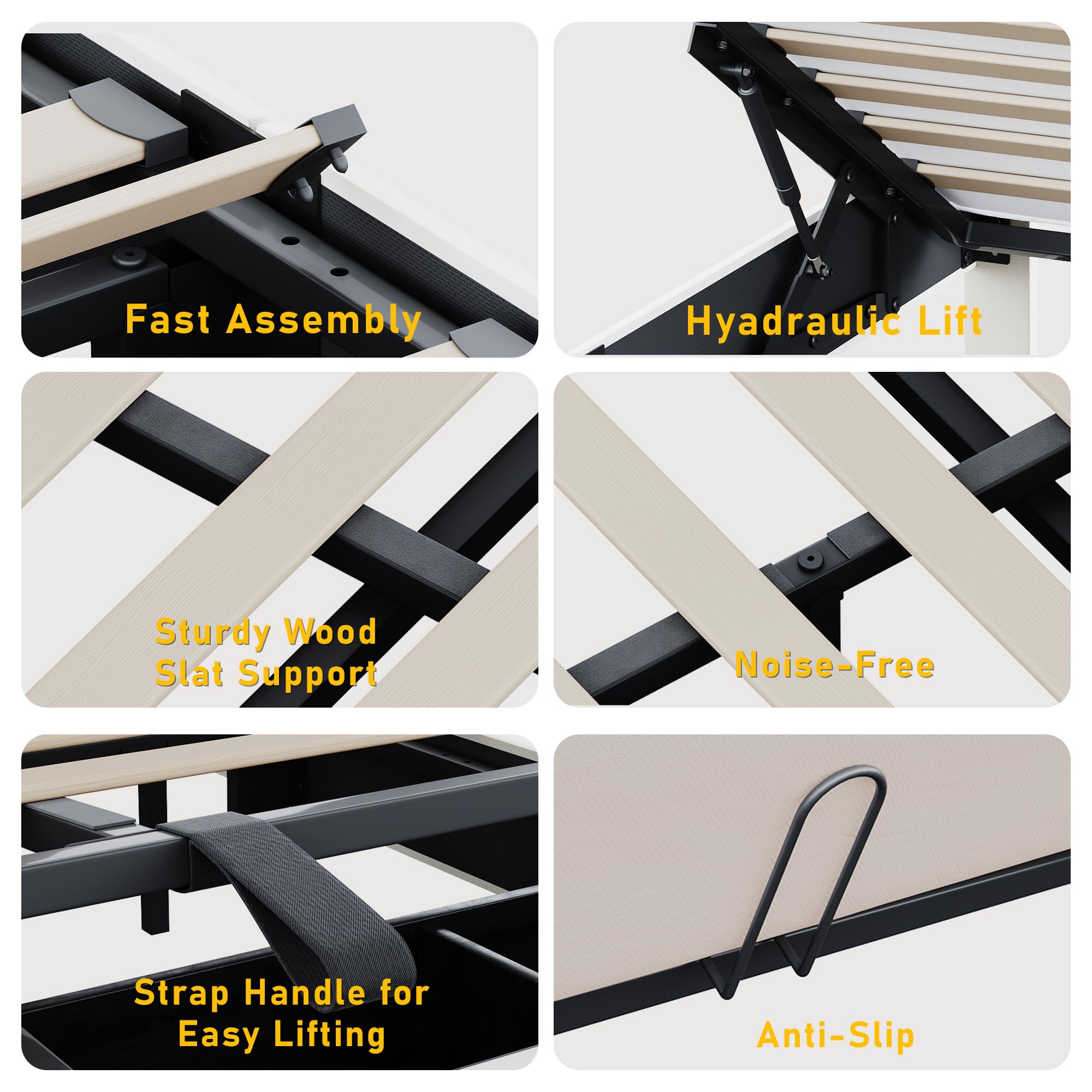 Queen Size Hydraulic Lift Storage Bed with LED Lights