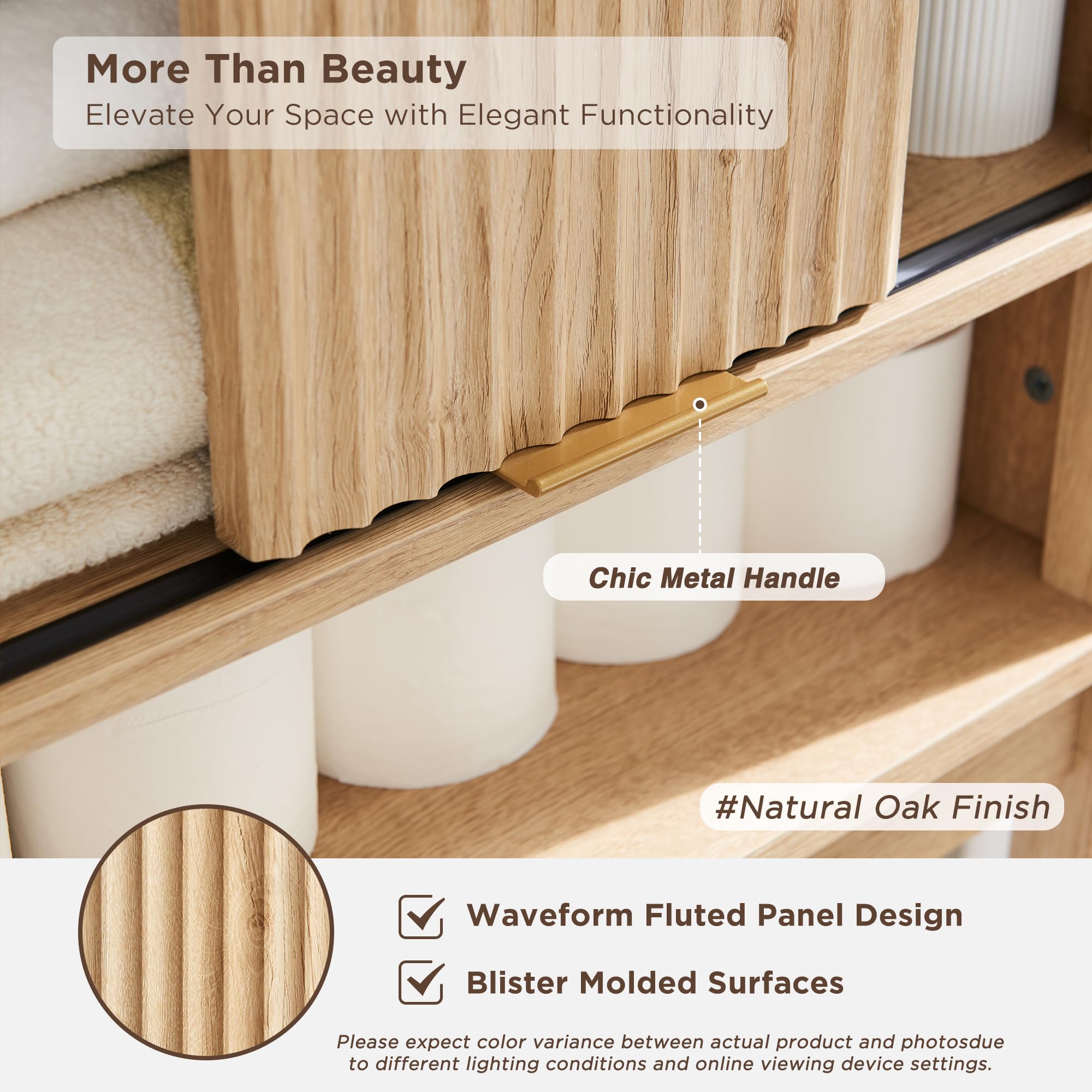 Over The Toilet Storage Cabinet with Fluted Sliding Door