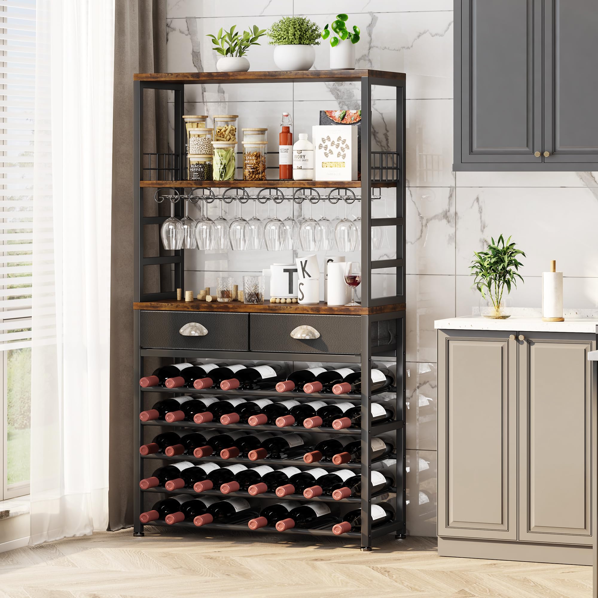Wine Rack Cabinet with Storage and Drawer