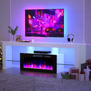 Modern White Fireplace TV Stand with LED Lights