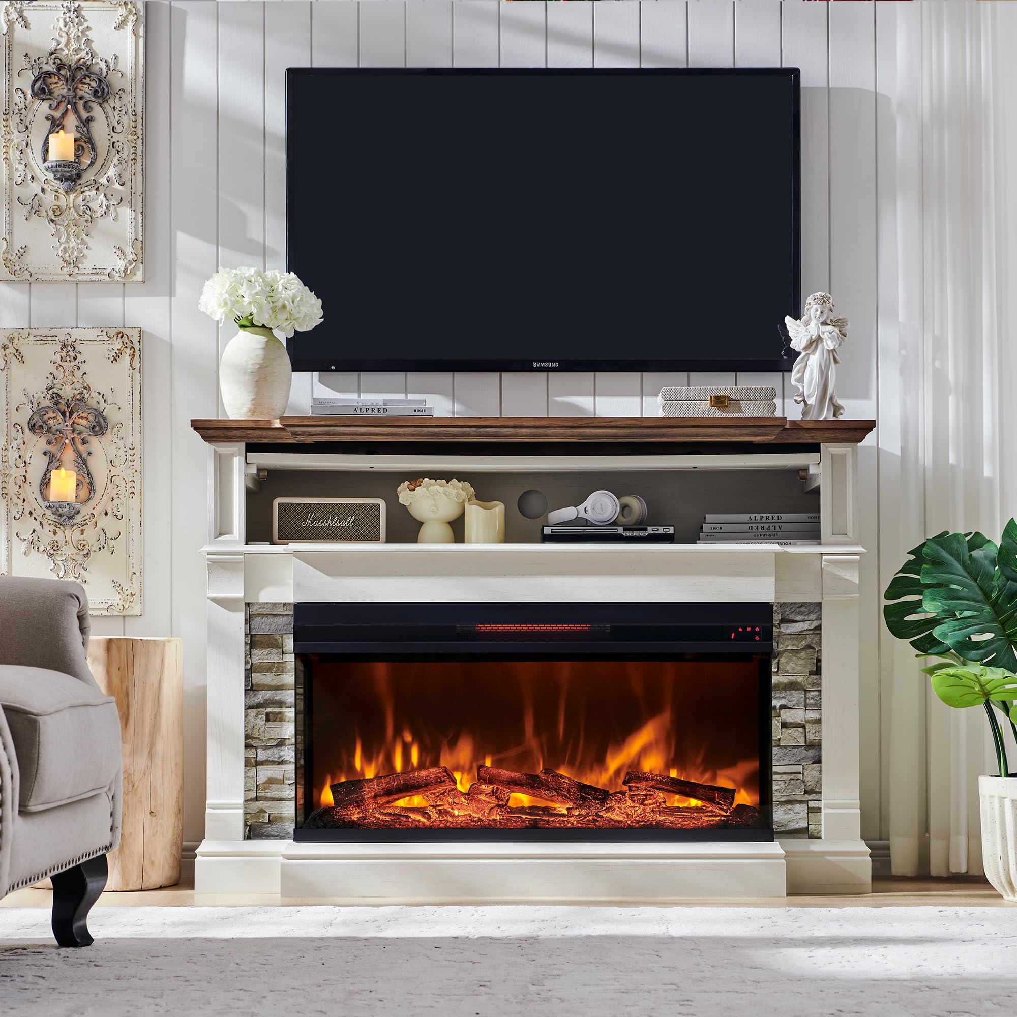 52" Electric Fireplace TV Stand with 36" 3-Side Glass Insert
