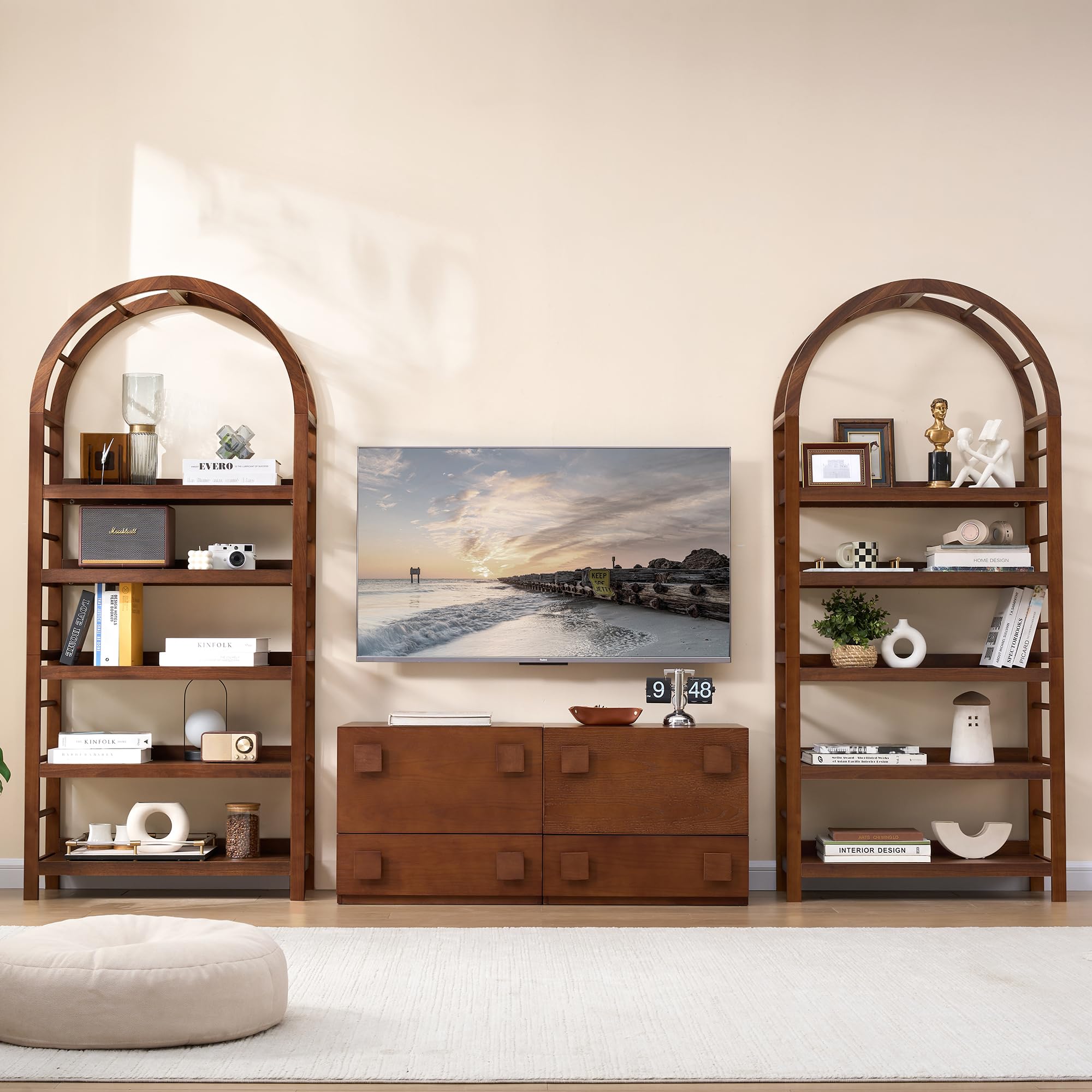 5-Tier Arched Bookshelf with Solid Wood Frame