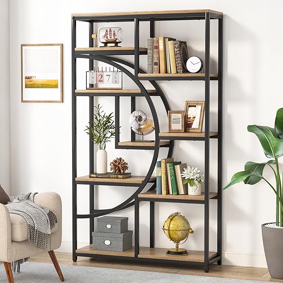 Industrial 5 Tier Bookshelf with 9 Open Storage Shelves