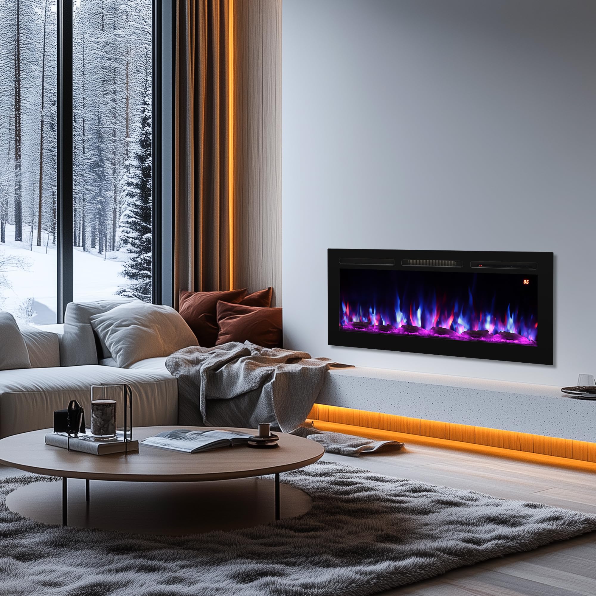 70 Inch Electric Fireplace Wall Mount Recessed Freestanding
