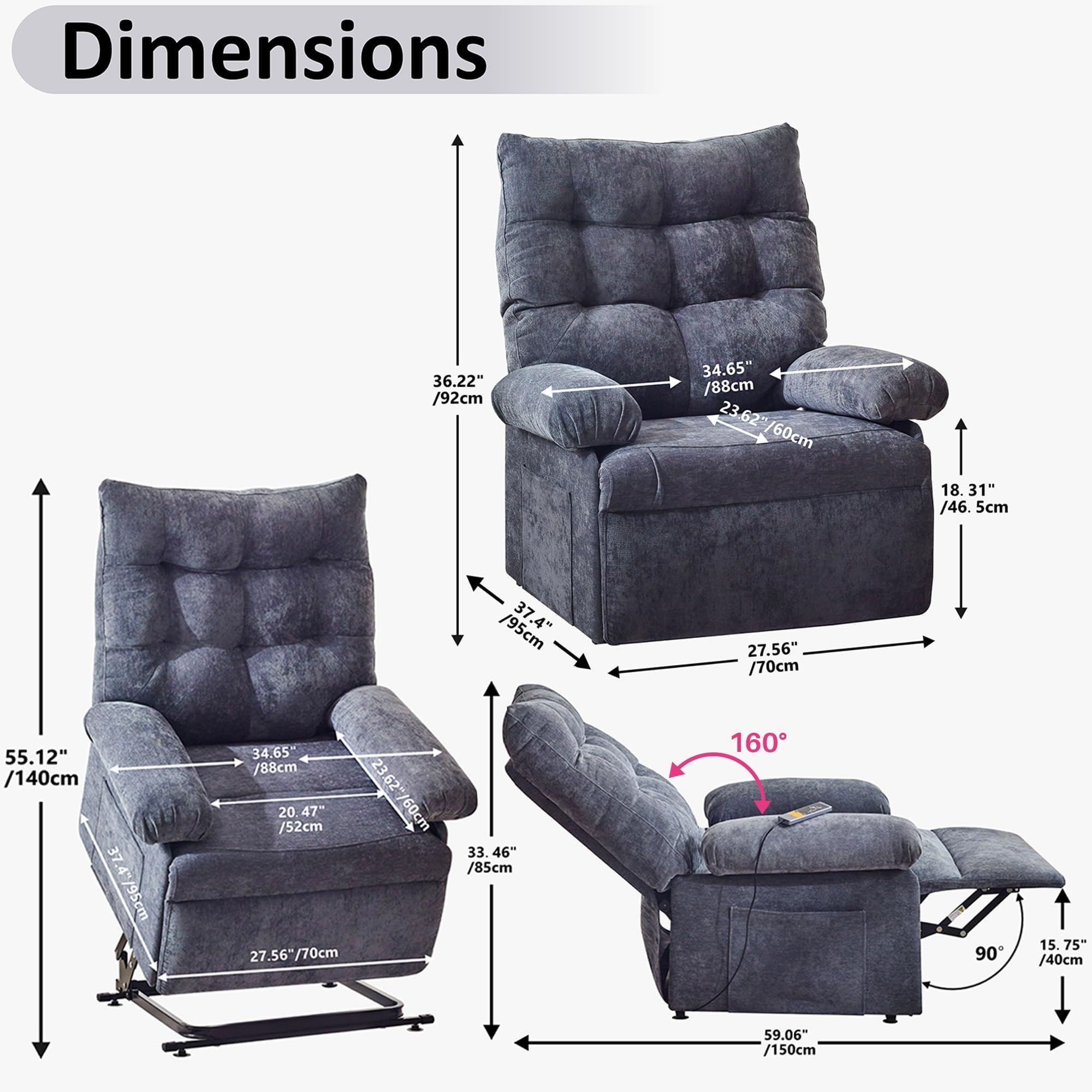 Overstuffed Power Lift Recliner Chair for Elderly