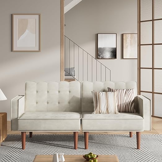 71" Velvet Futon Sofa Bed with Adjustable Backrest