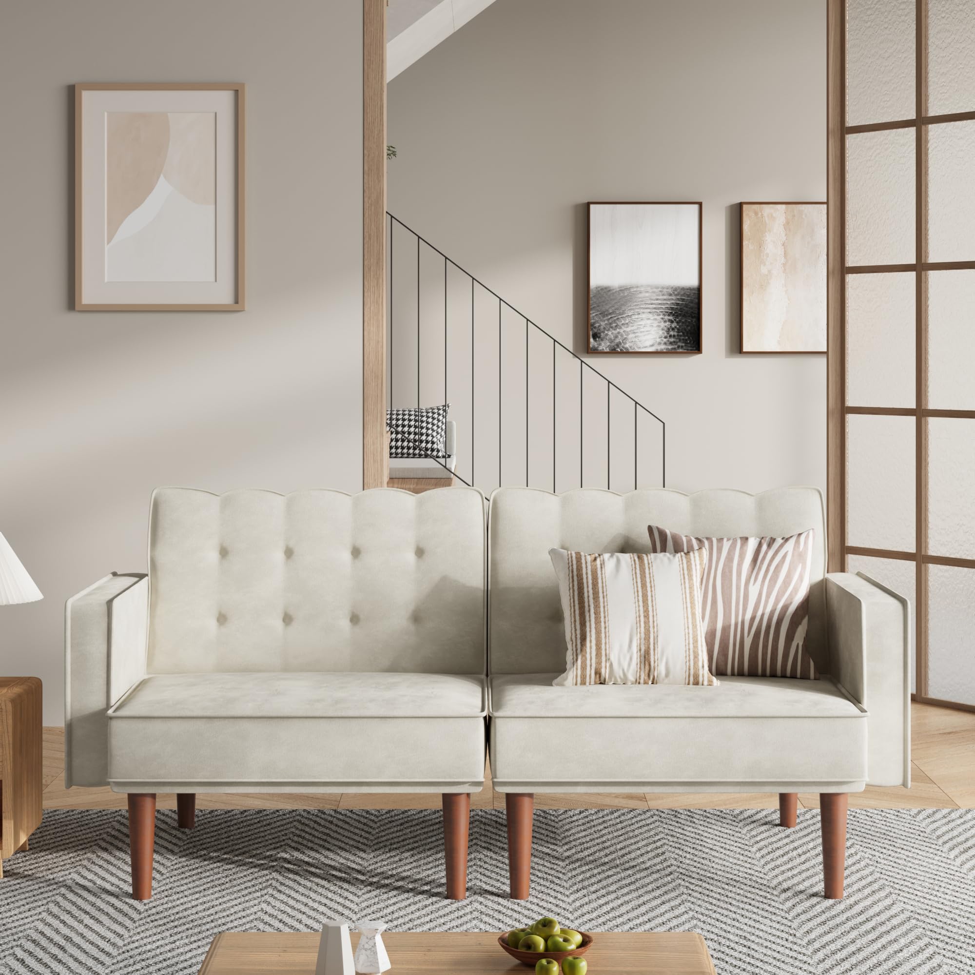 71" Velvet Futon Sofa Bed with Adjustable Backrest