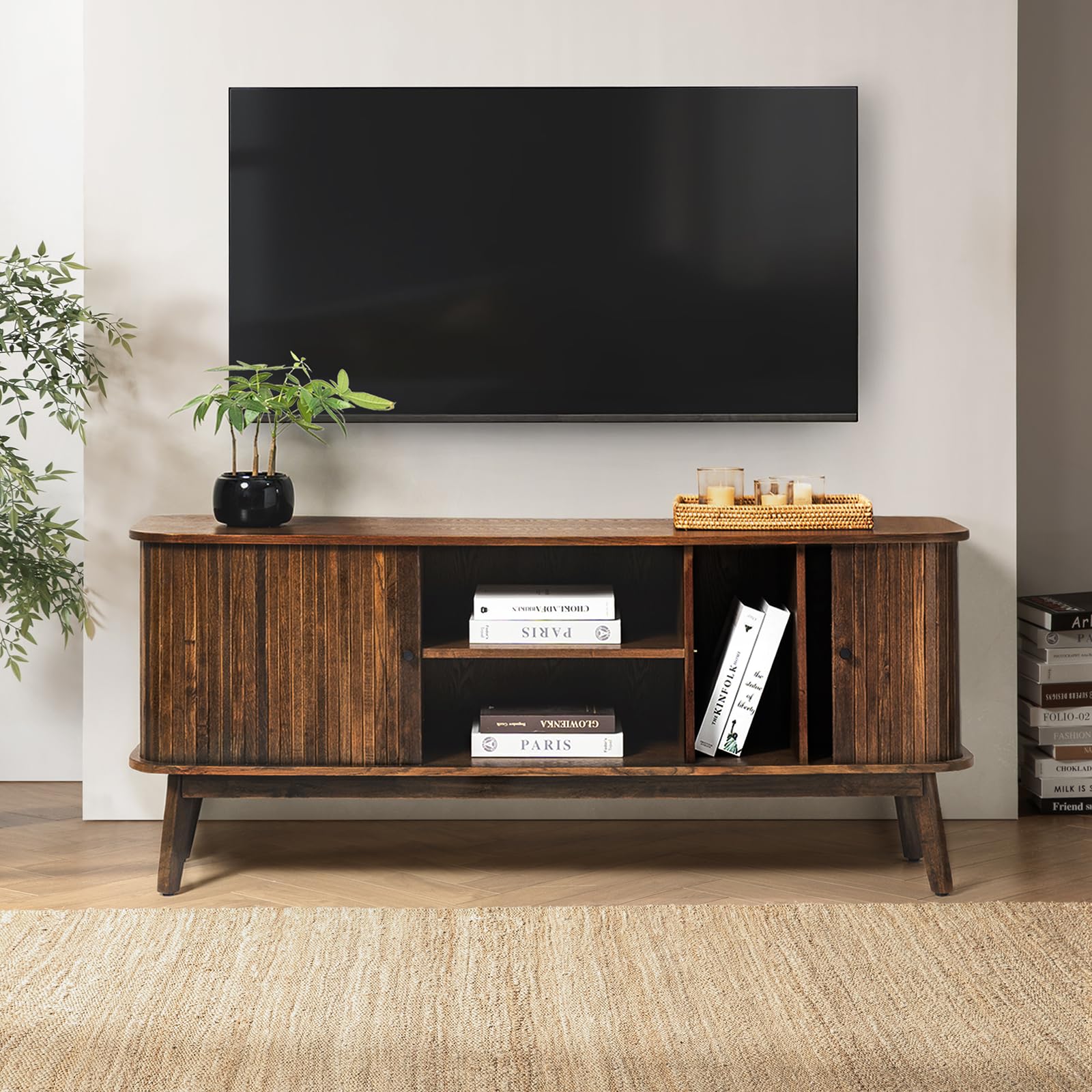 Mid Century Modern TV Stand with Sliding Barn Doors