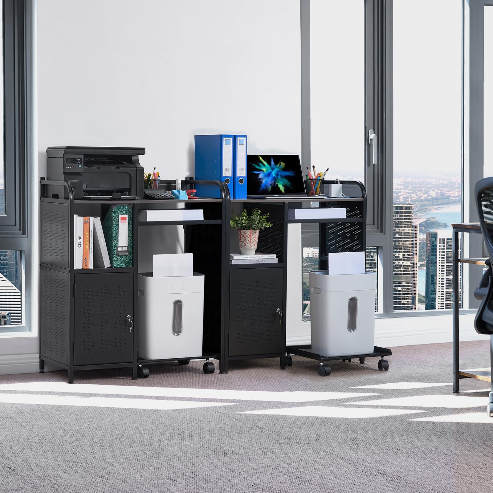 Large Printer Stand with Storage and Charging Port