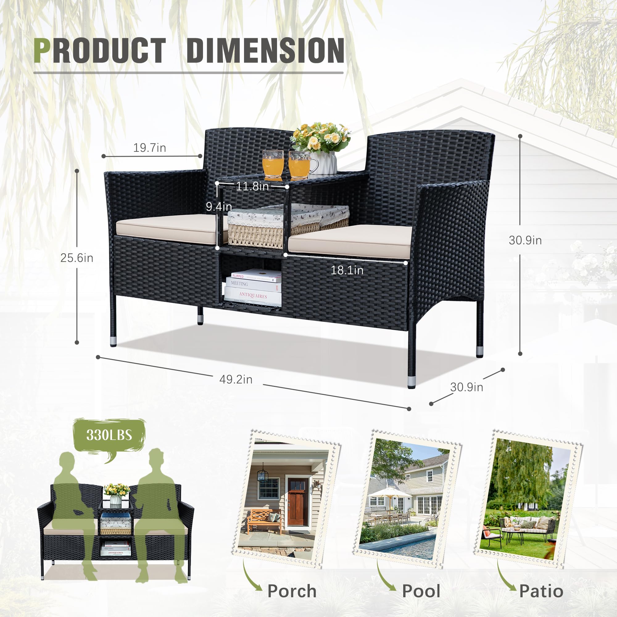 Patio Loveseat with Built-in Coffee Table