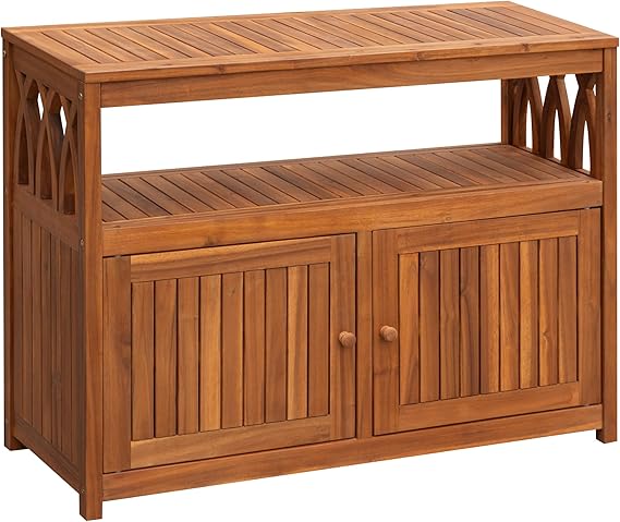 Outdoor Storage Cabinet Weatherproof Acacia Wood with Magnetic Doors