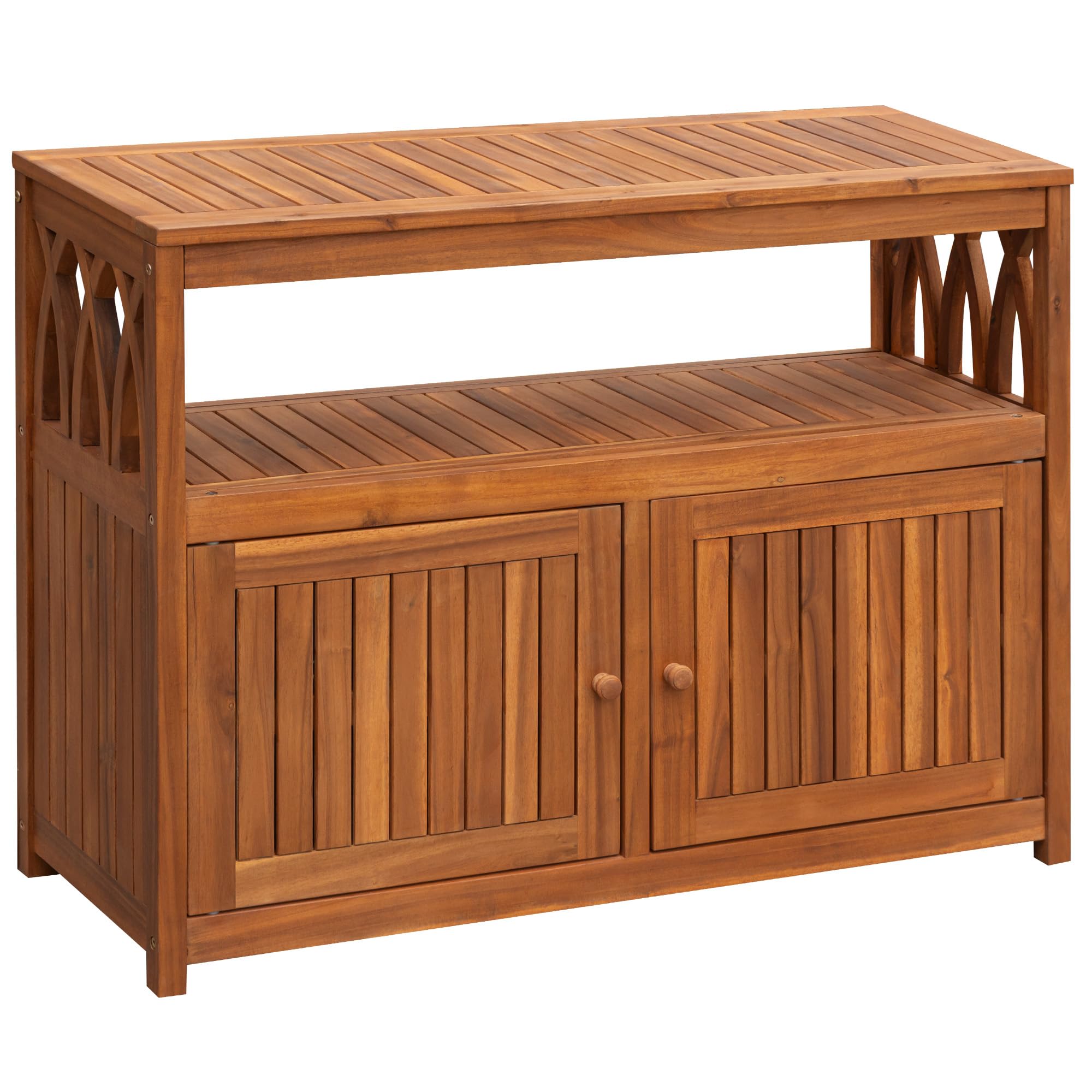 Outdoor Storage Cabinet Weatherproof Acacia Wood with Magnetic Doors