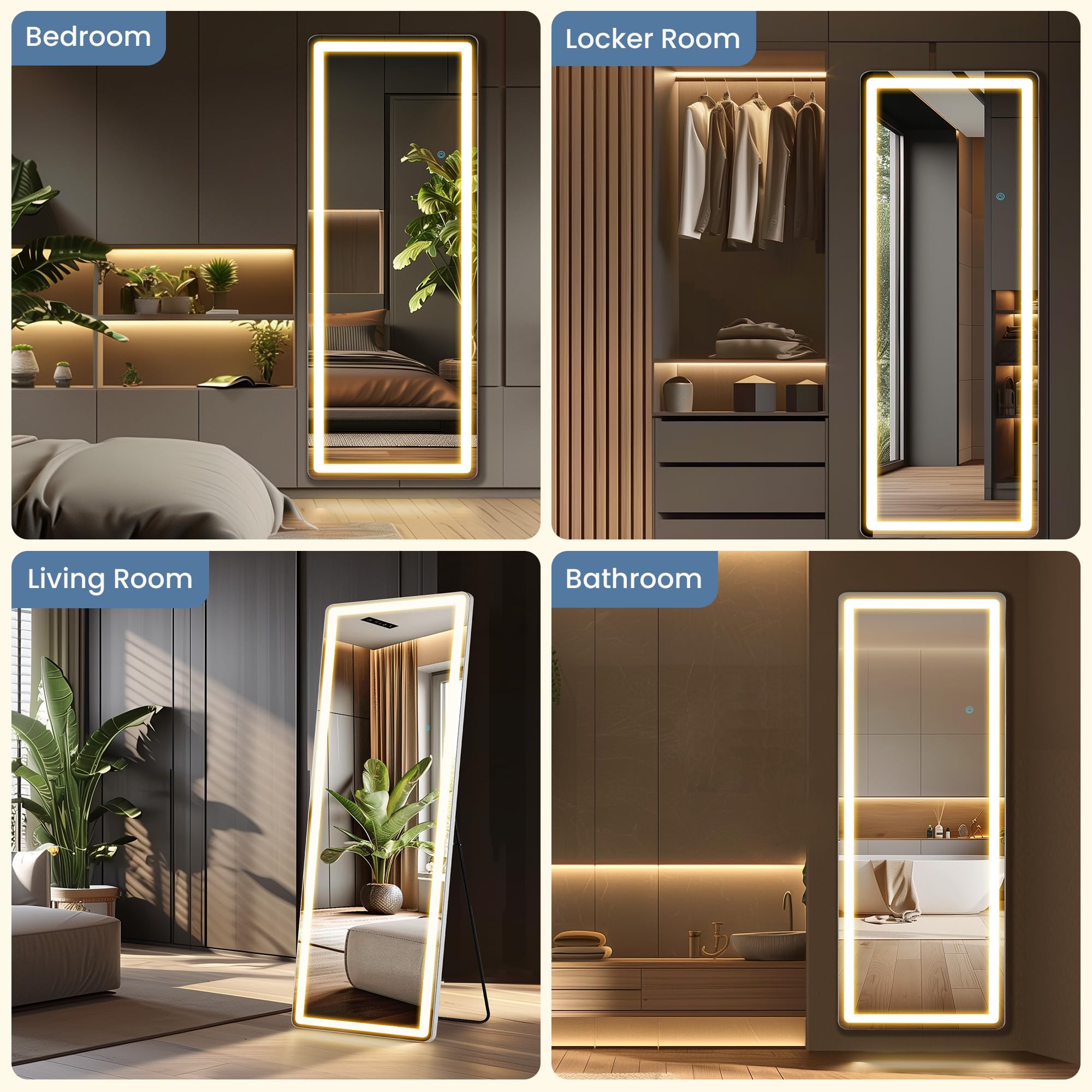 LED Full Length Floor Mirror 70" x 26" with 3 Color Modes