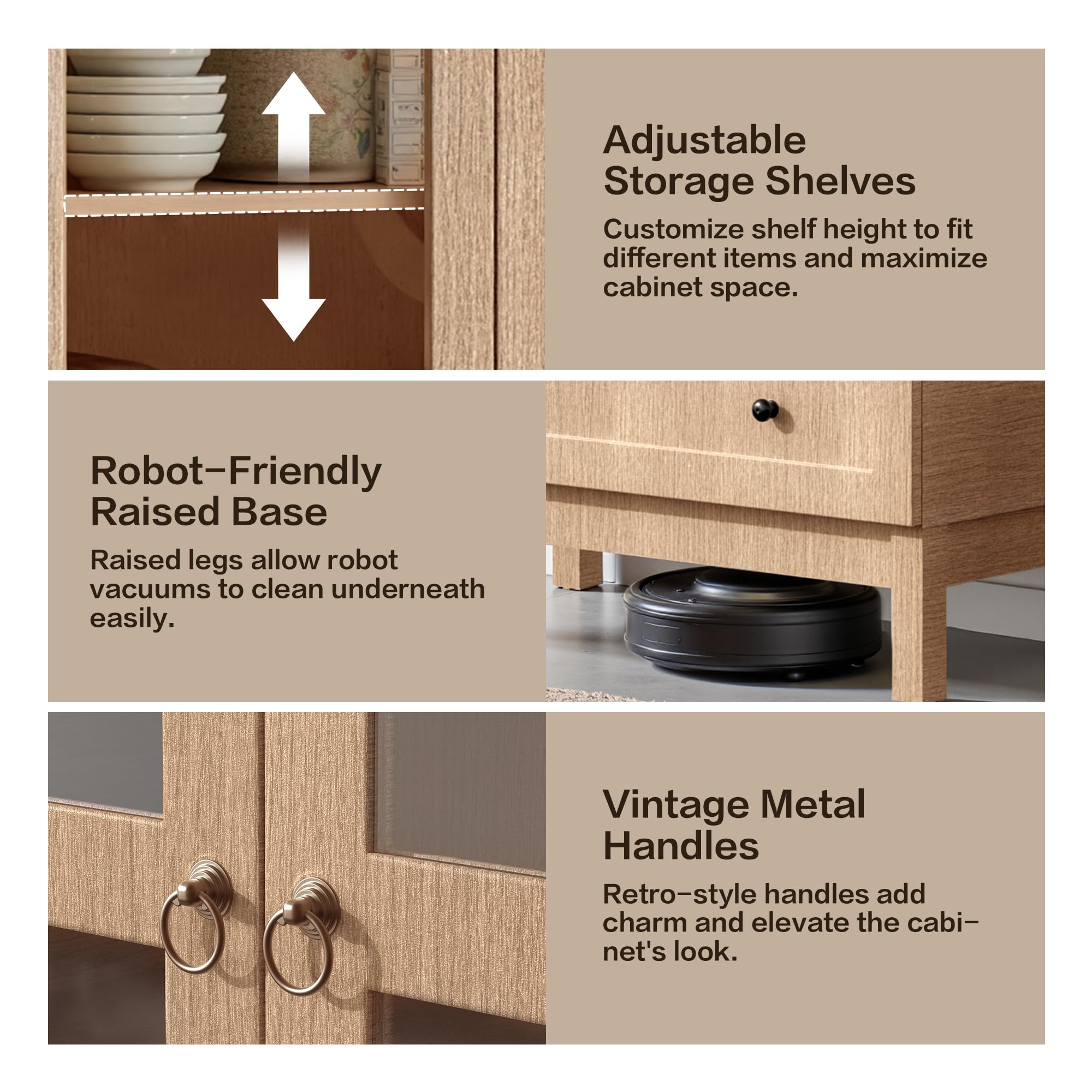 Arched Kitchen Pantry Cabinet with Glass Doors