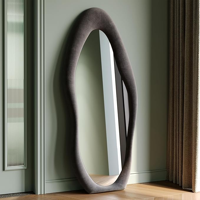 Full Length Wall Mirror 63" x 24" Flannel Wrapped Wooden Frame