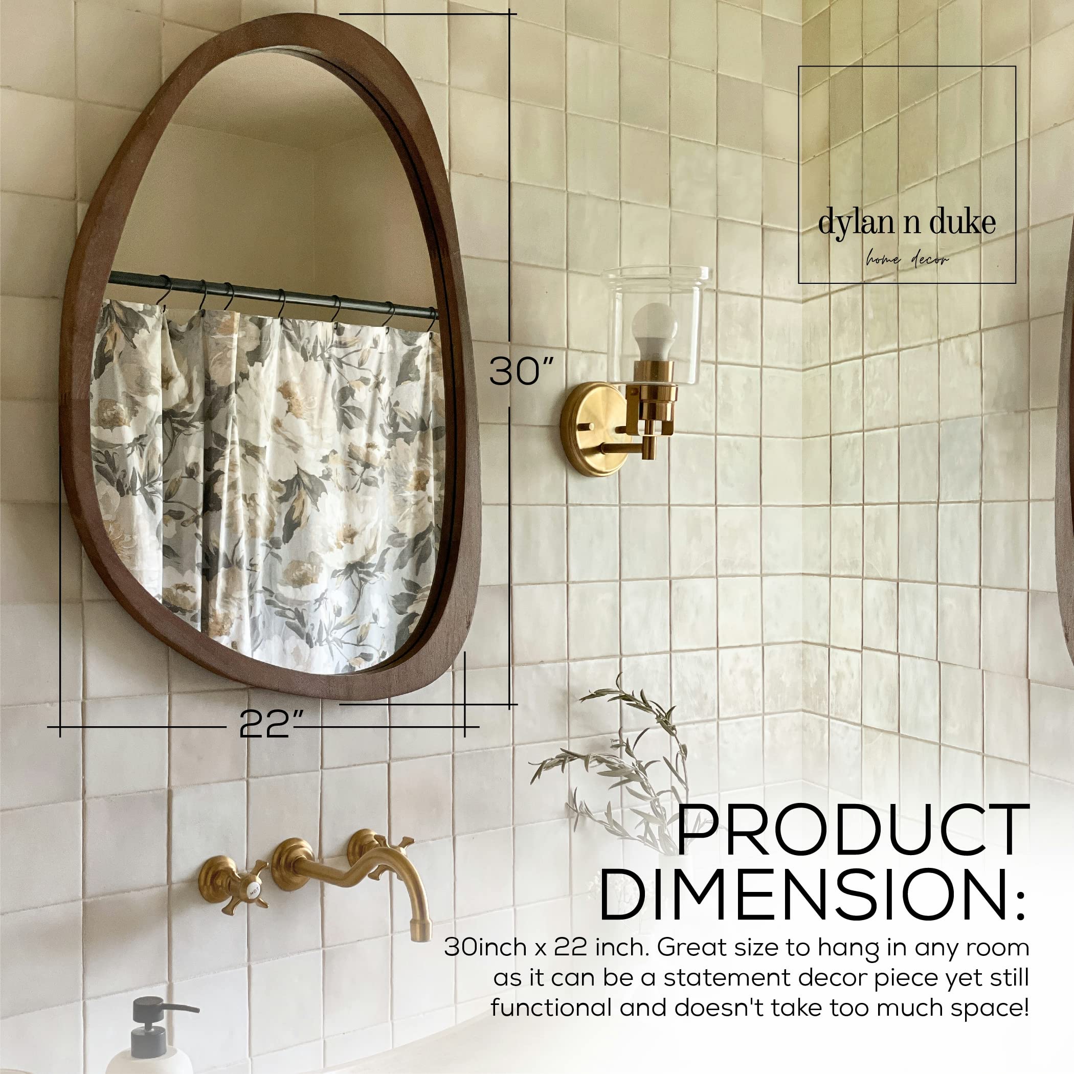 Asymmetrical Wood Frame Wall Mirror