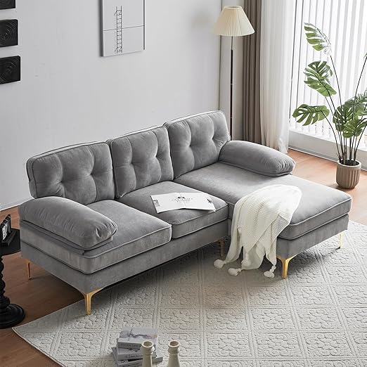 83" Velvet Sectional Sofa with Tufted Upholstery