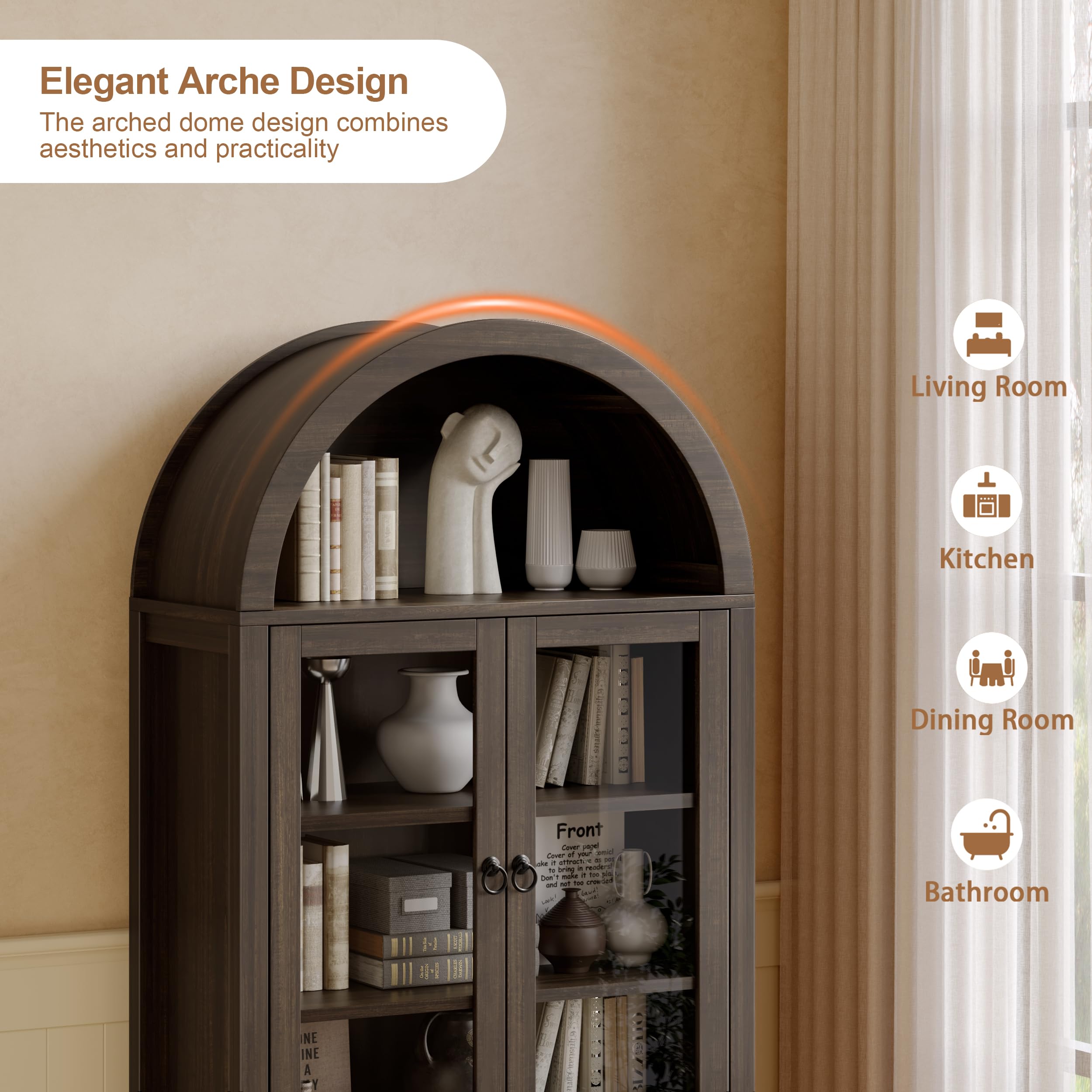 Arched Storage Cabinet with Glass Doors