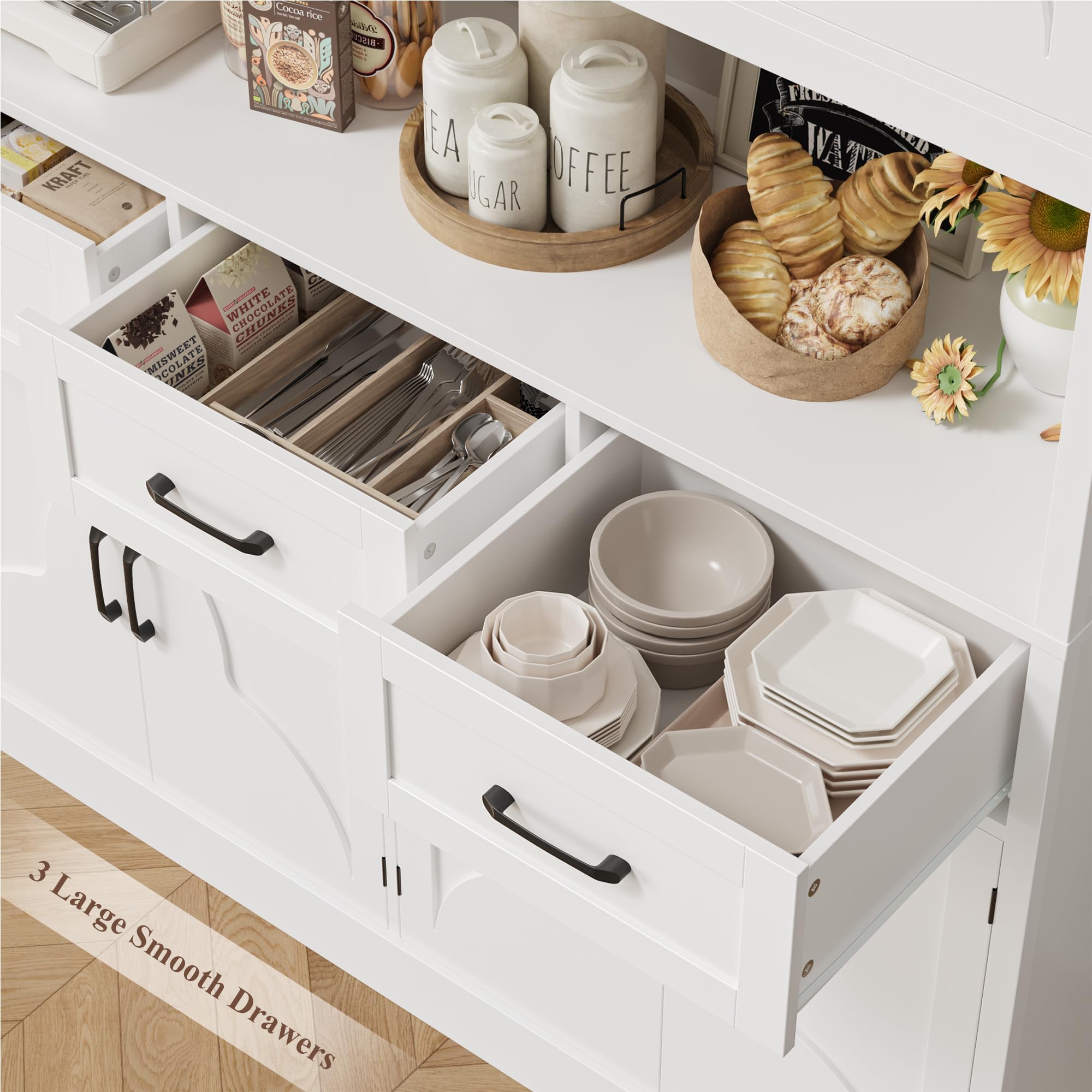 76" Tall Kitchen Pantry Storage Cabinet with Drawers