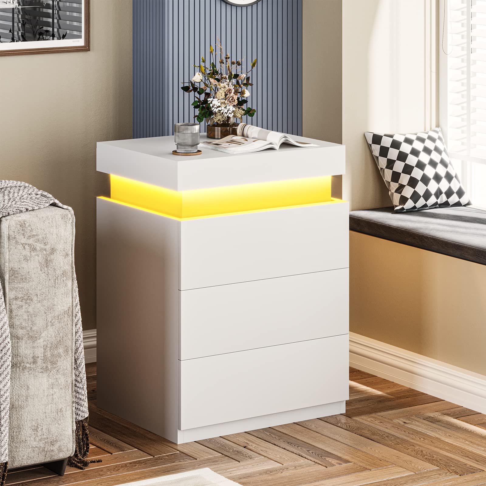 LED Nightstand with Charging Station