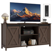 Farmhouse TV Stand with Power Outlet and Sliding Barn Doors