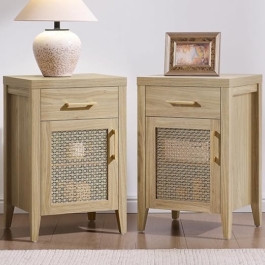 Mid-Century Modern Nightstand Set of 2 with Drawer