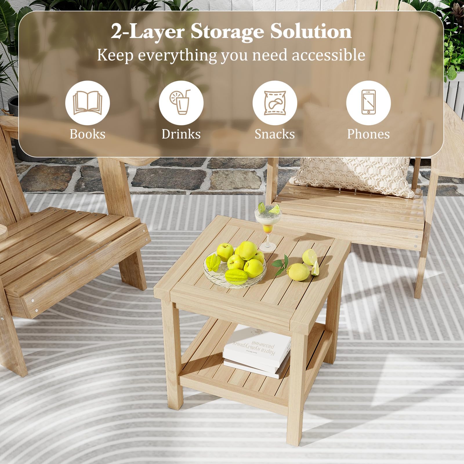 2-Tier Teak Wood Outdoor Side Table