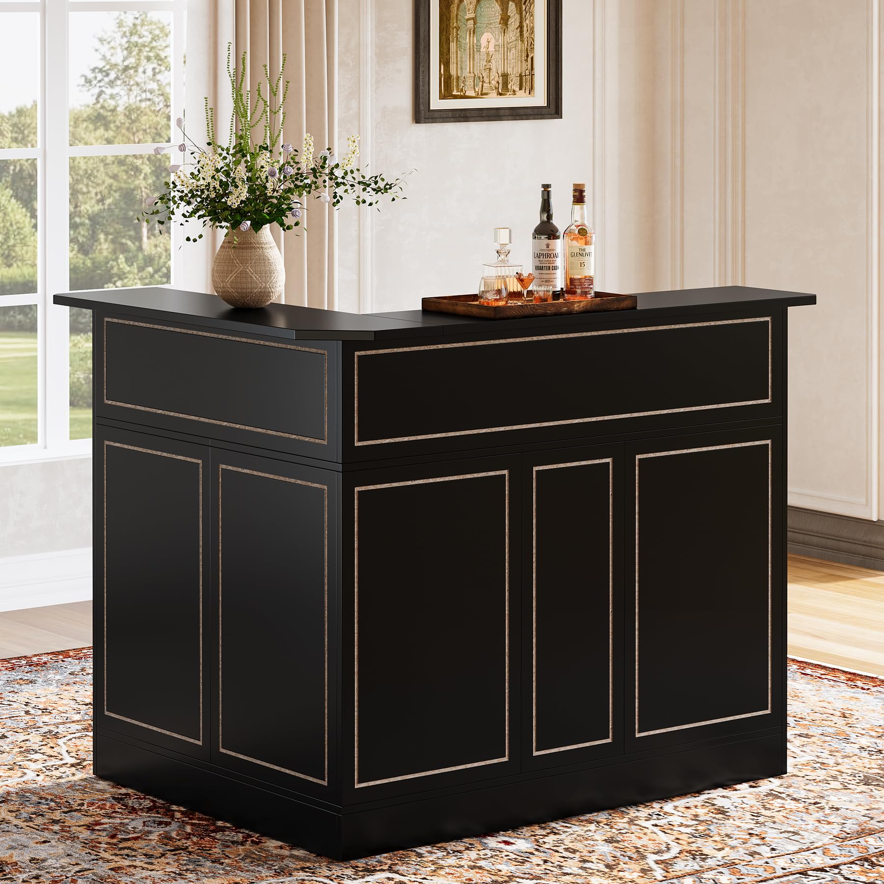 L-Shaped Bar Cabinet with Stemware Racks