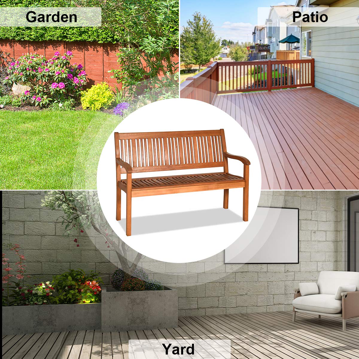 Outdoor Wood Garden Bench 50"W