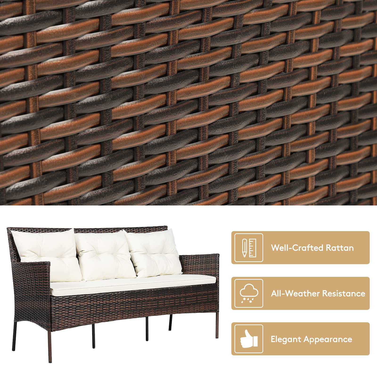 3-Piece Outdoor Rattan Conversation Set