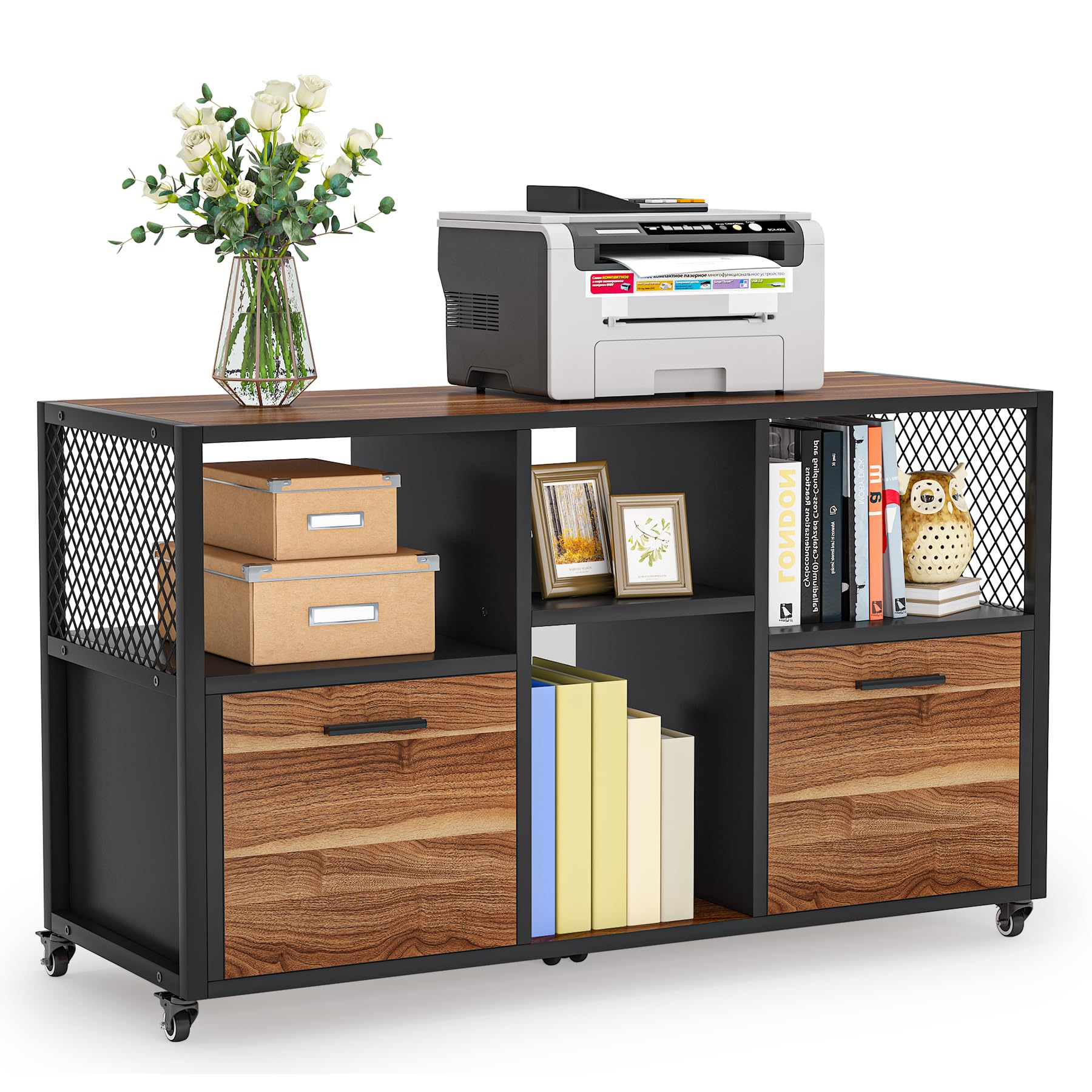 Mobile Lateral Filing Cabinet with Printer Stand