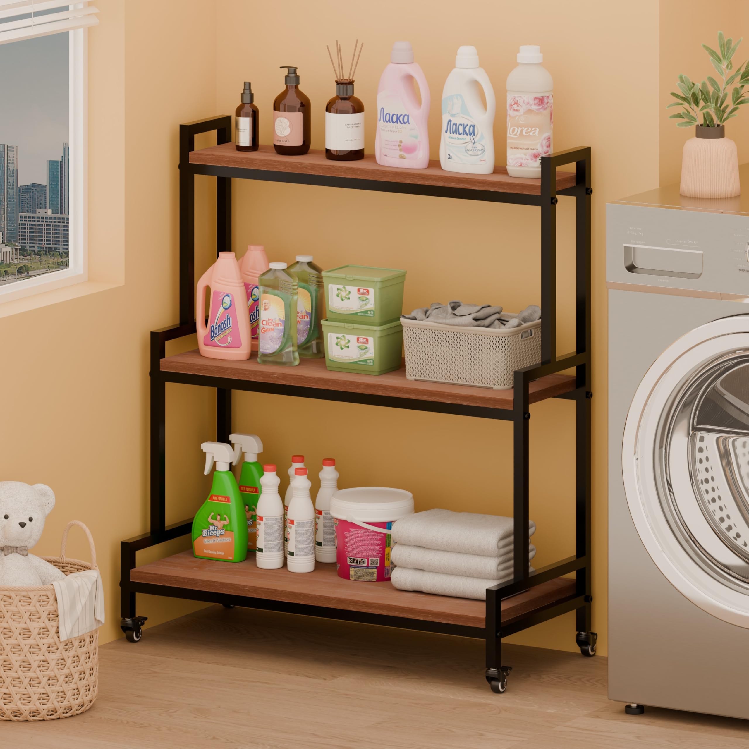 Rustic Plant Stand with Wheels 37" H