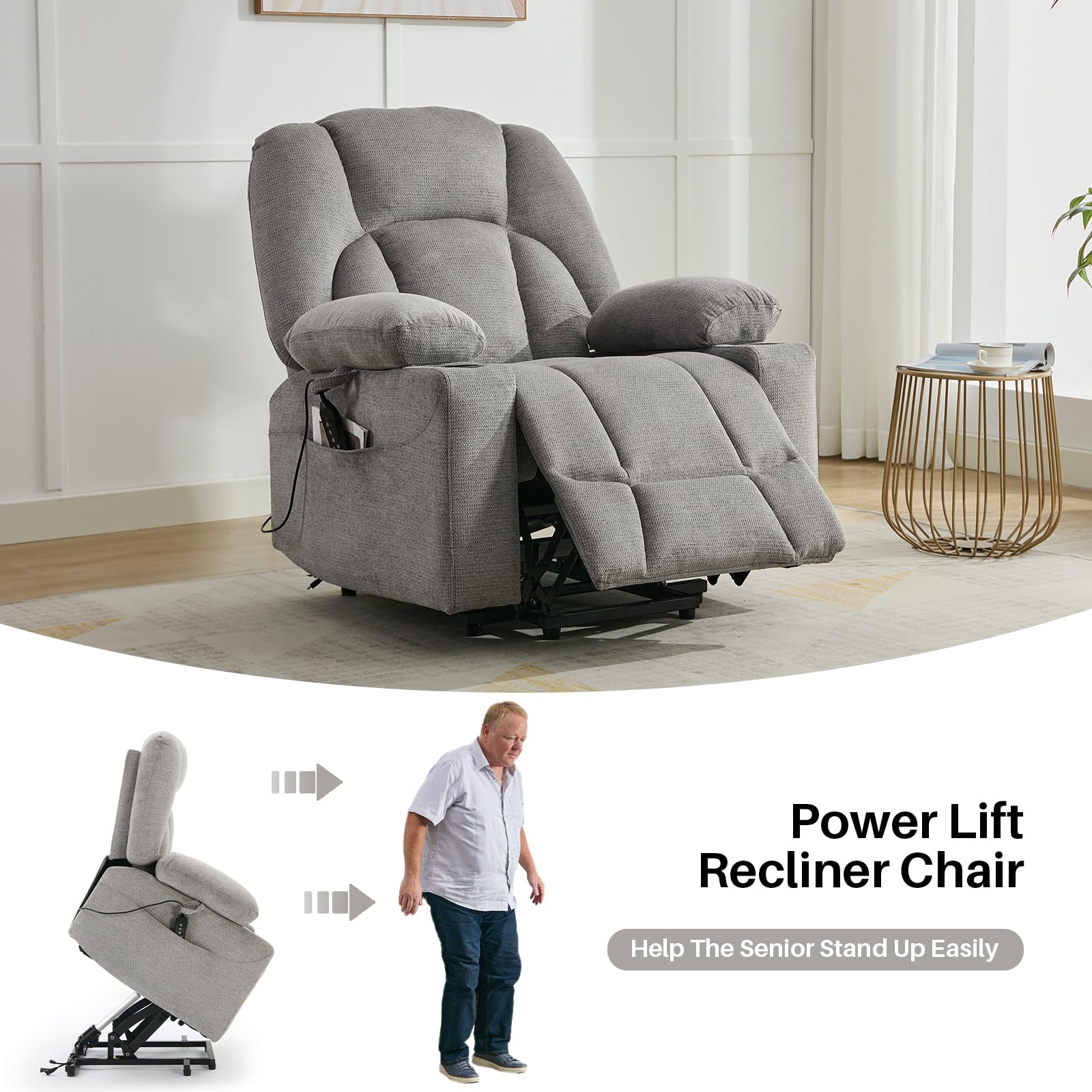 Electric Power Lift Recliner Chair with Massage and Heat