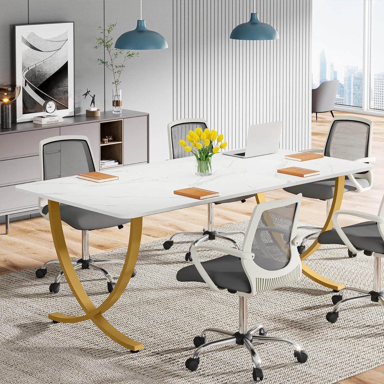 63" Executive Desk White Gold Conference Table