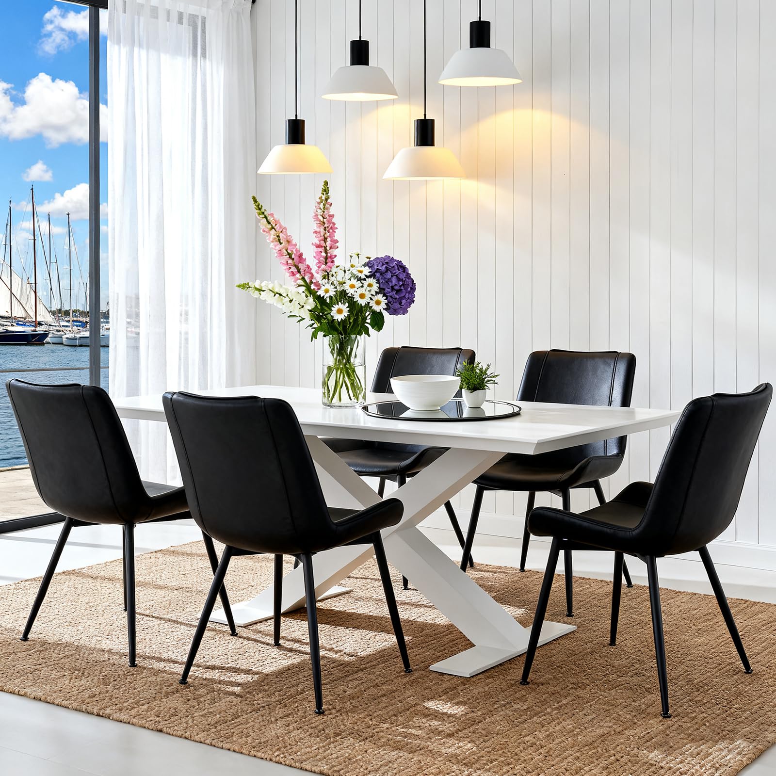 PU Leather Dining Chairs Set of 2 with Metal Legs