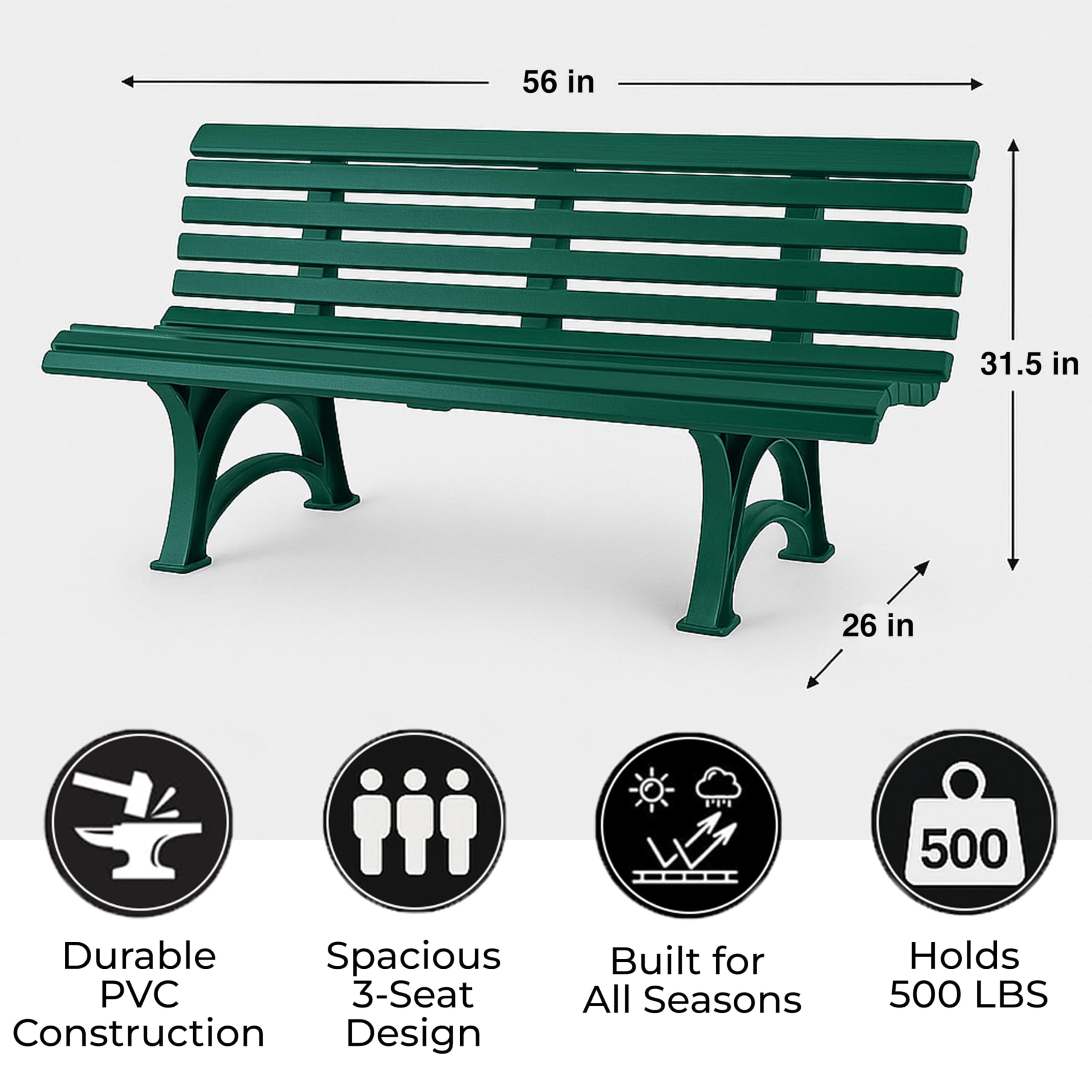Weatherproof PVC Outdoor Bench 3-Seat Green