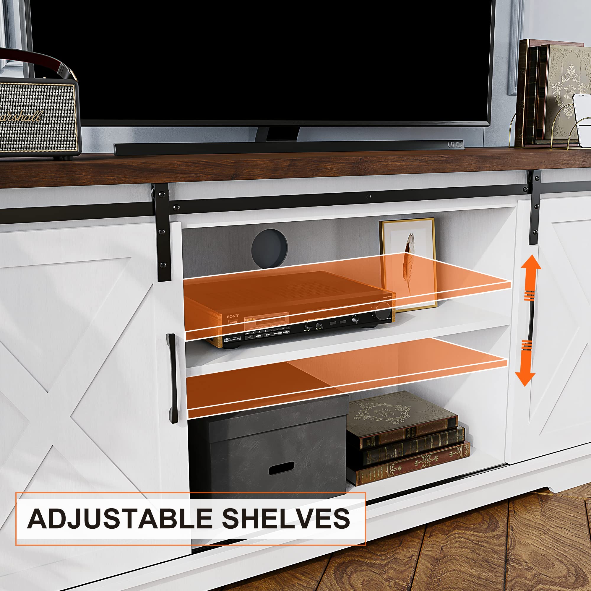 Farmhouse TV Stand with Storage and Barn Doors
