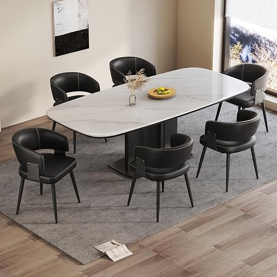 Faux Leather Dining Chairs Set of 2 with Curved Back and Metal Legs