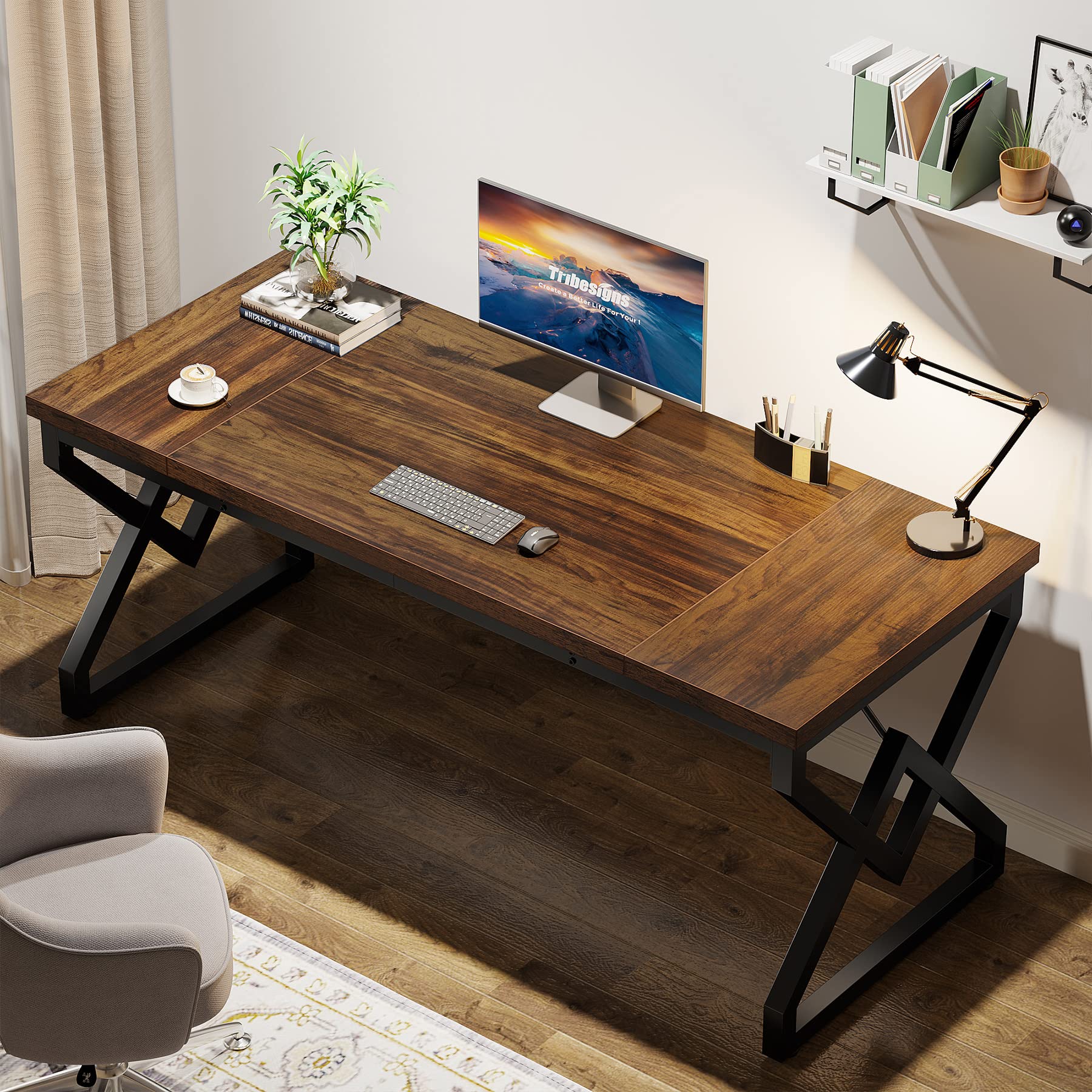 63-Inch Executive Desk with Metal Frame