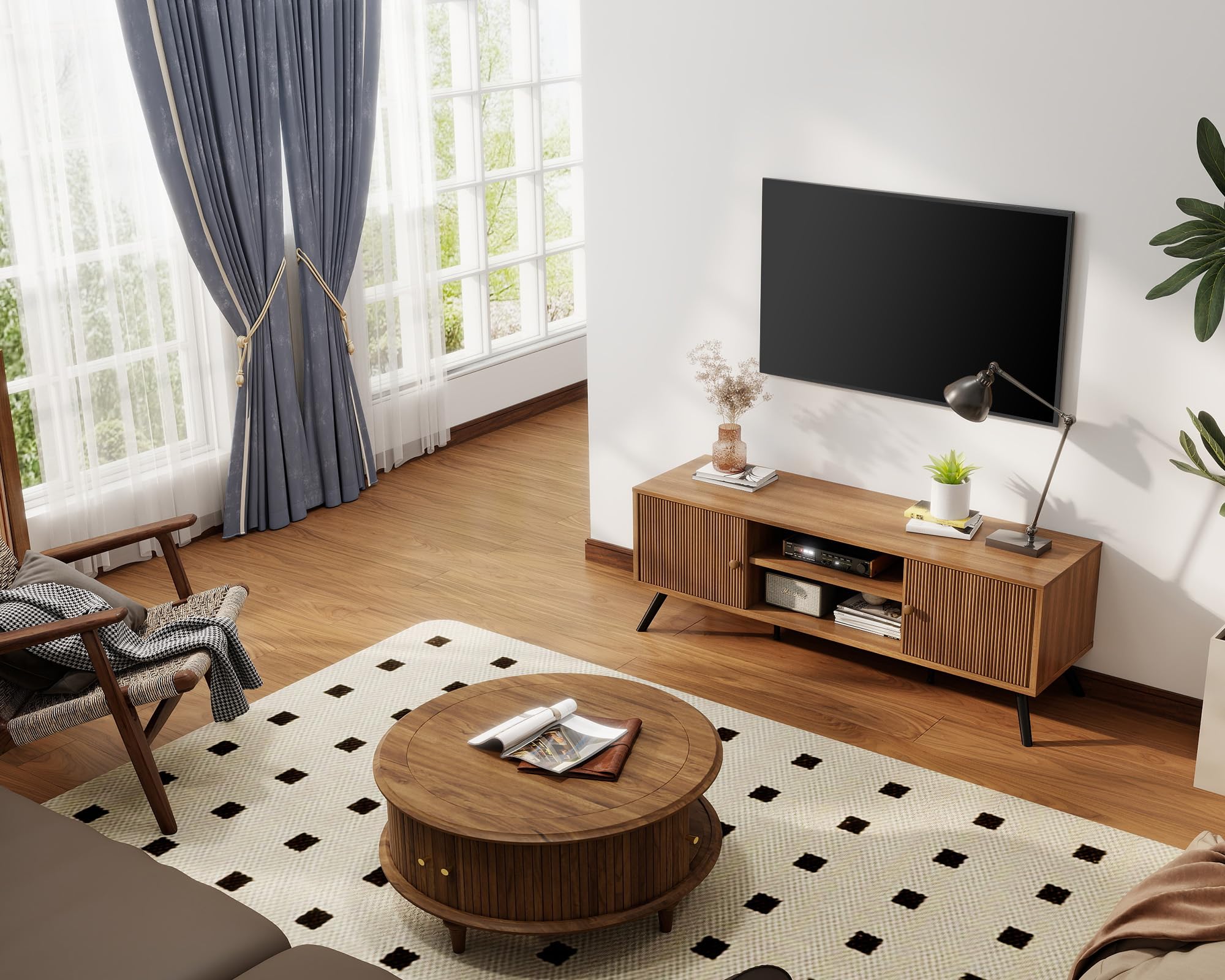Mid-Century Modern TV Stand 53" Mocha
