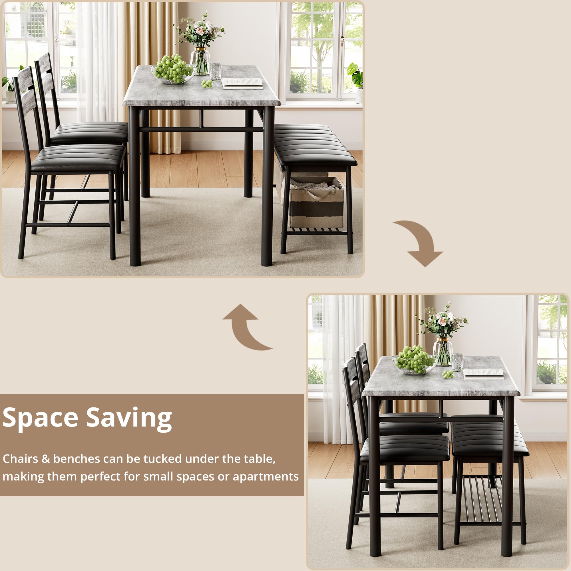 4-Piece Dining Table Set with Upholstered Bench