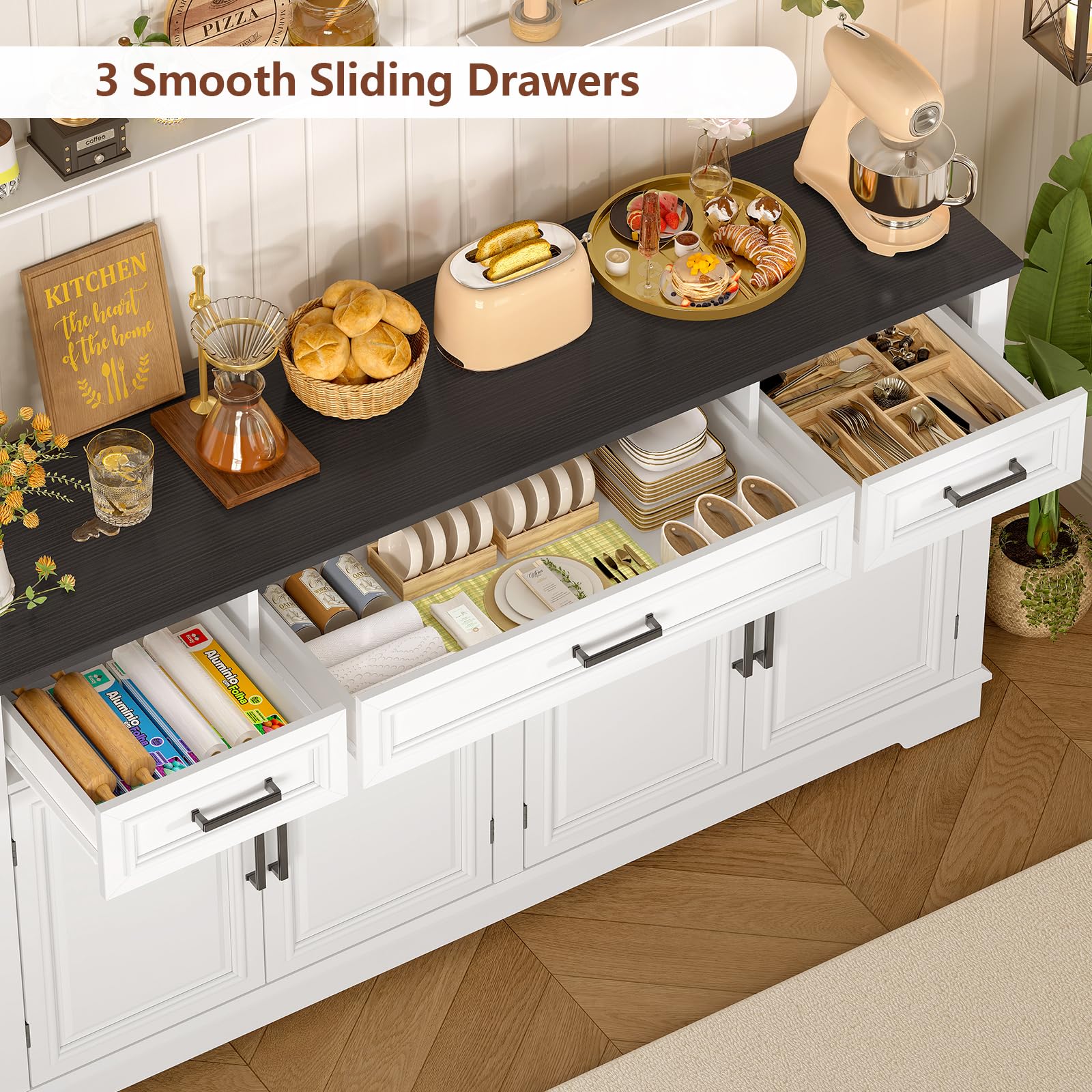 59" Buffet Cabinet with 4 Doors and 3 Drawers