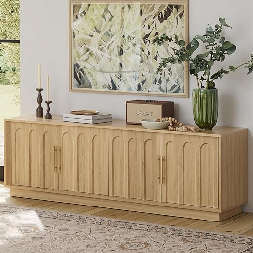 67" TV Stand with Arched Design and Adjustable Shelves