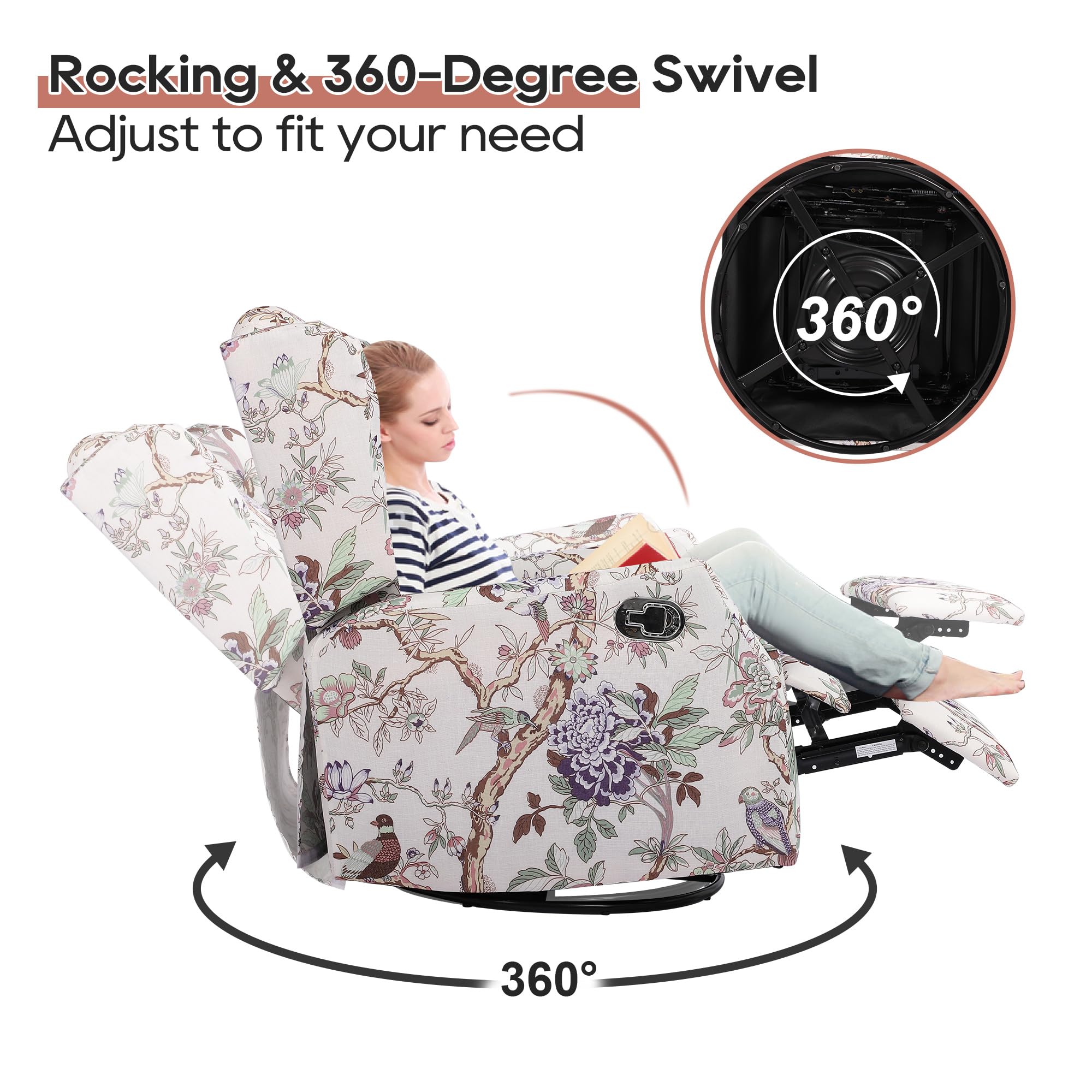 Swivel Wingback Rocking Recliner Chair Set of 2