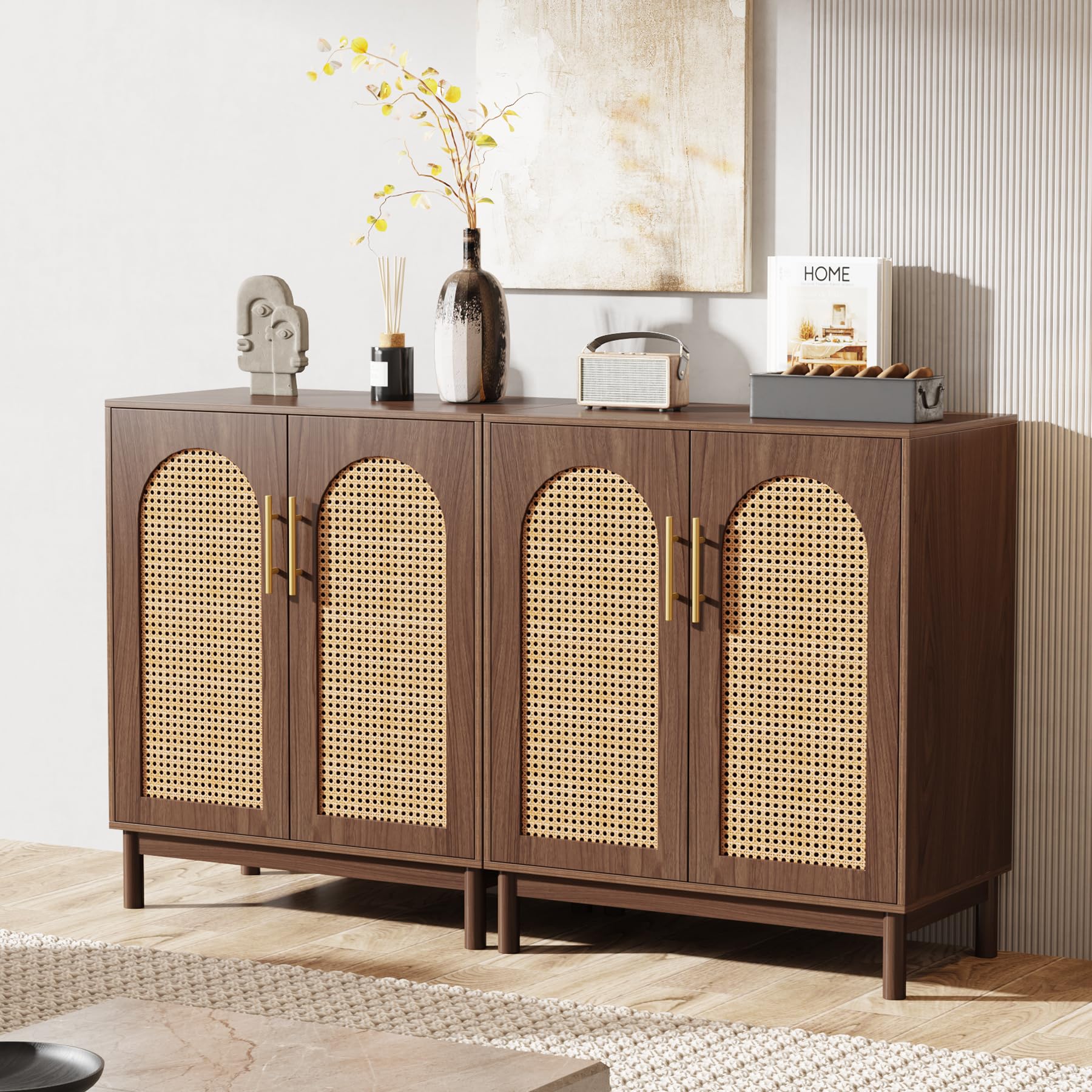 Rattan Sideboard Buffet Cabinet Set of 2