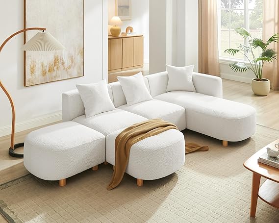 109.84" Modular Sectional Sofa with Ottoman - 5 Seater Boucle Cloud Couch