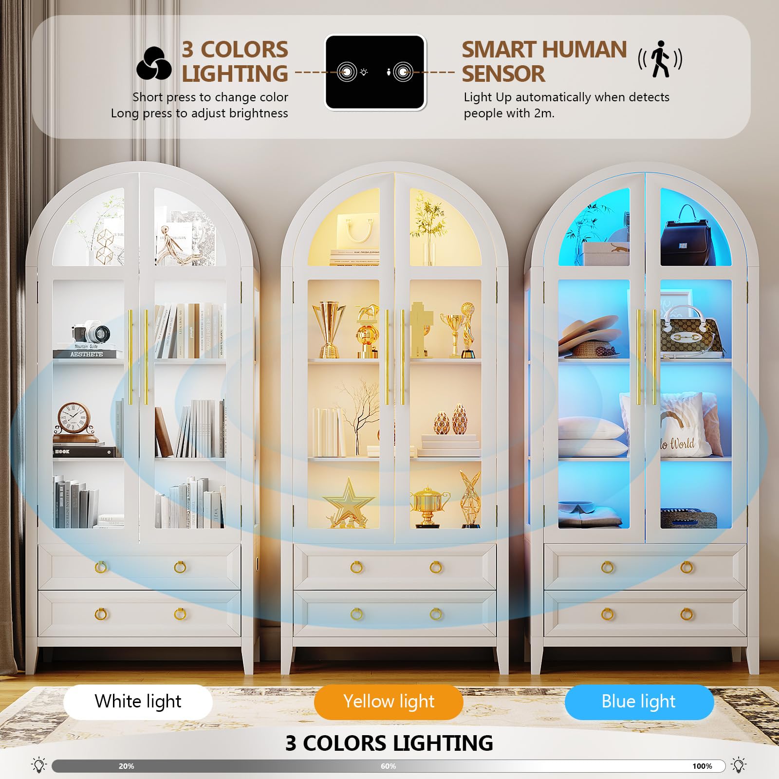 Arched Display Cabinet with LED Lighting