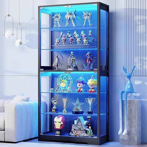 6-Tier 71" Display Cabinet with Glass Door and LED Lights