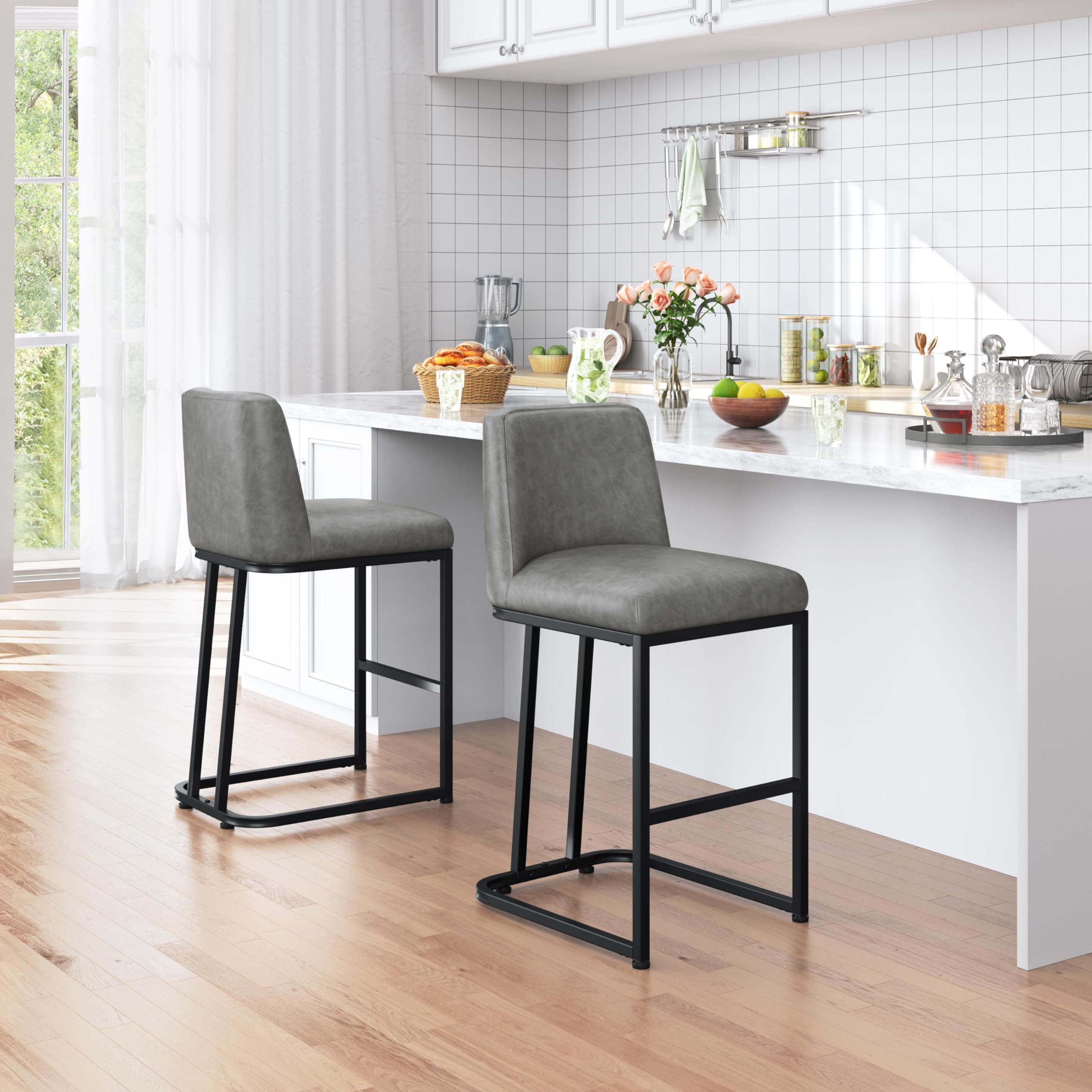 Counter Height Bar Stools Set of 2 with Curved Backrest