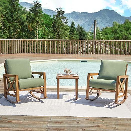 3 Piece Outdoor Rocking Bistro Set with Coffee Table